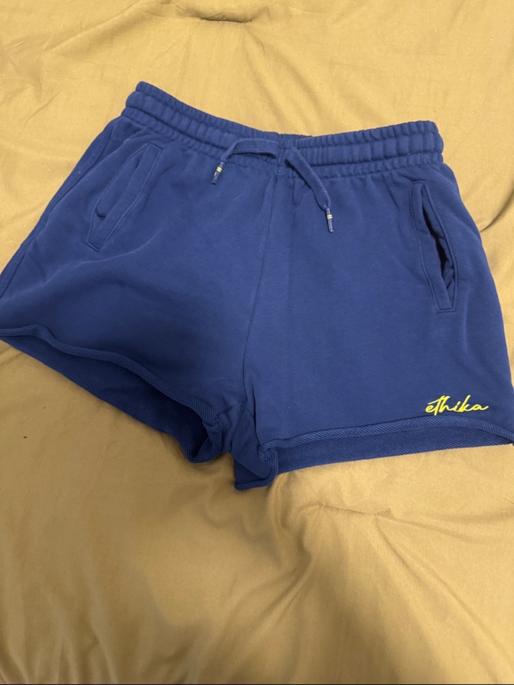 ethika Navy Blue Athletic Shorts with Yellow Logo
